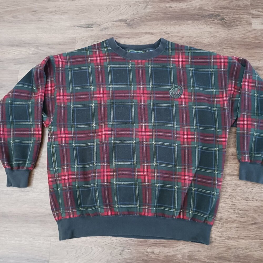 Pebble Beach Sports Wear Christmas Plaid Golf Crew Neck Sweatshirt Men's Large